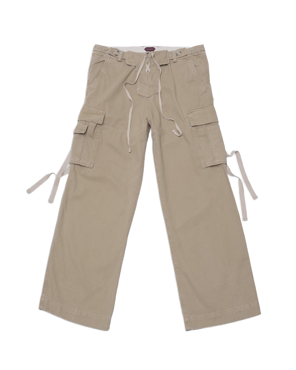 men's double fly cargo pant in tan, front view