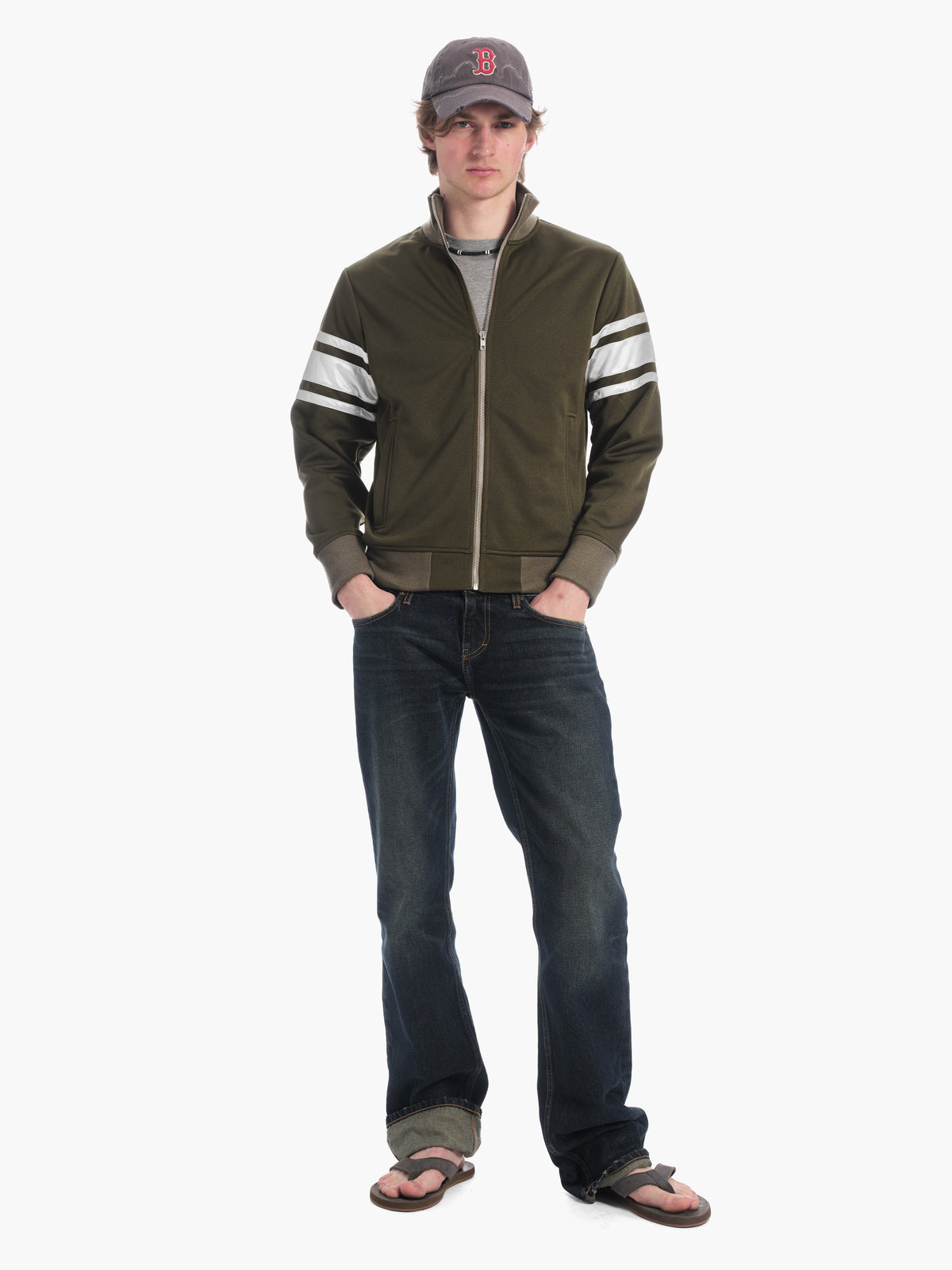 men's track jacket in olive/silver