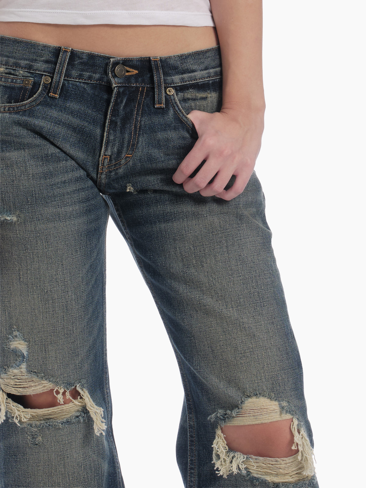 women's bootcut jean in destroyed indigo