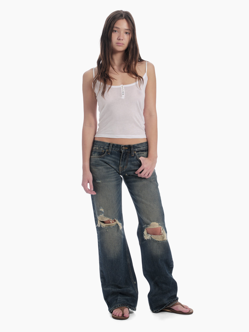 women's bootcut jean in destroyed indigo