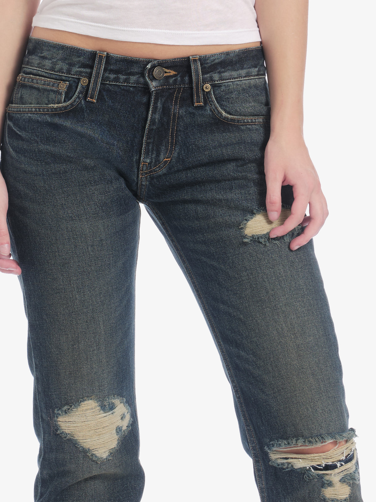 women's slim straight jean in destroyed indigo
