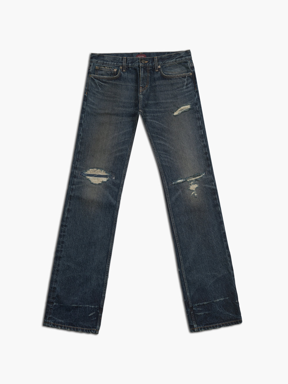 men's slim straight jean in destroyed indigo