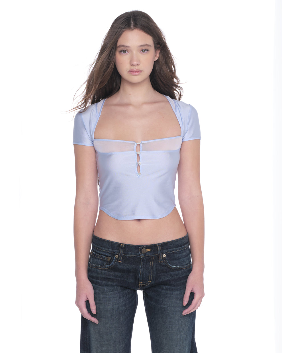 women's short-sleeve henley in cornflower blue