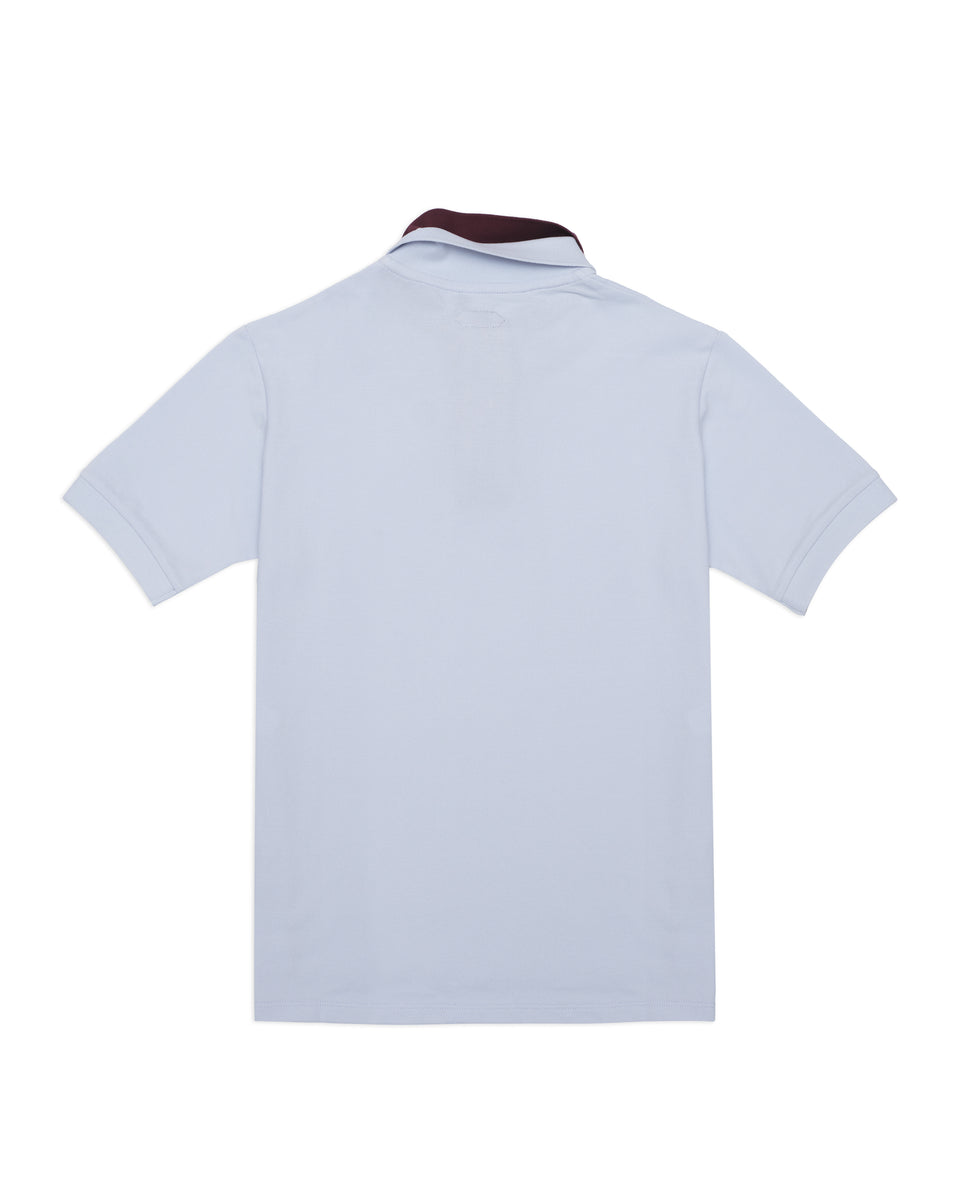 men's layered polo in blue/burgundy, back view
