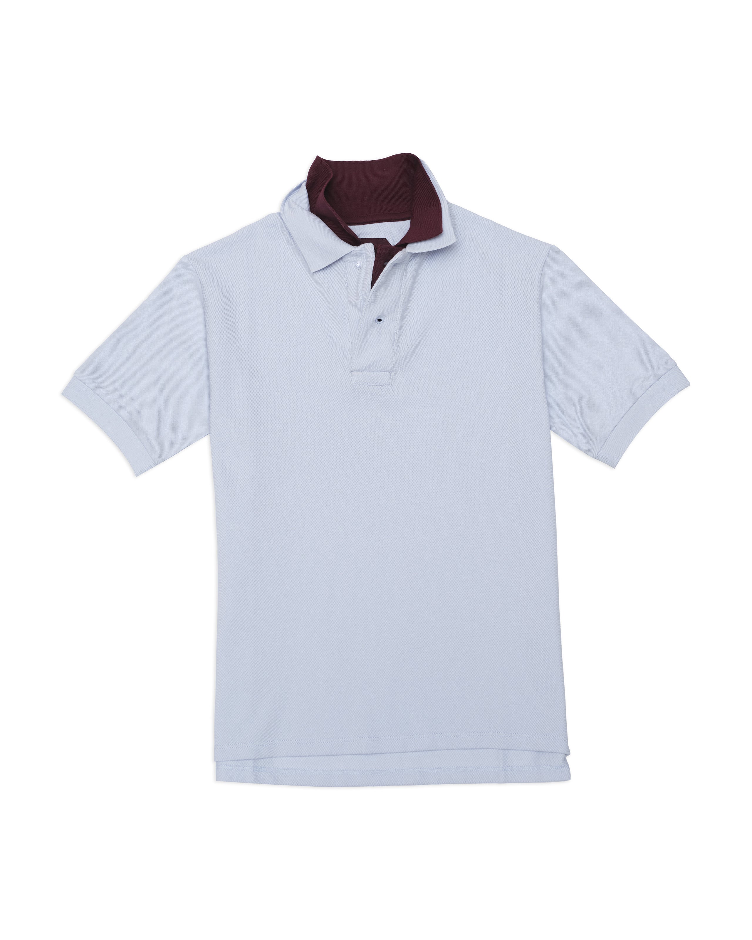 men's layered polo in blue/burgundy, front view