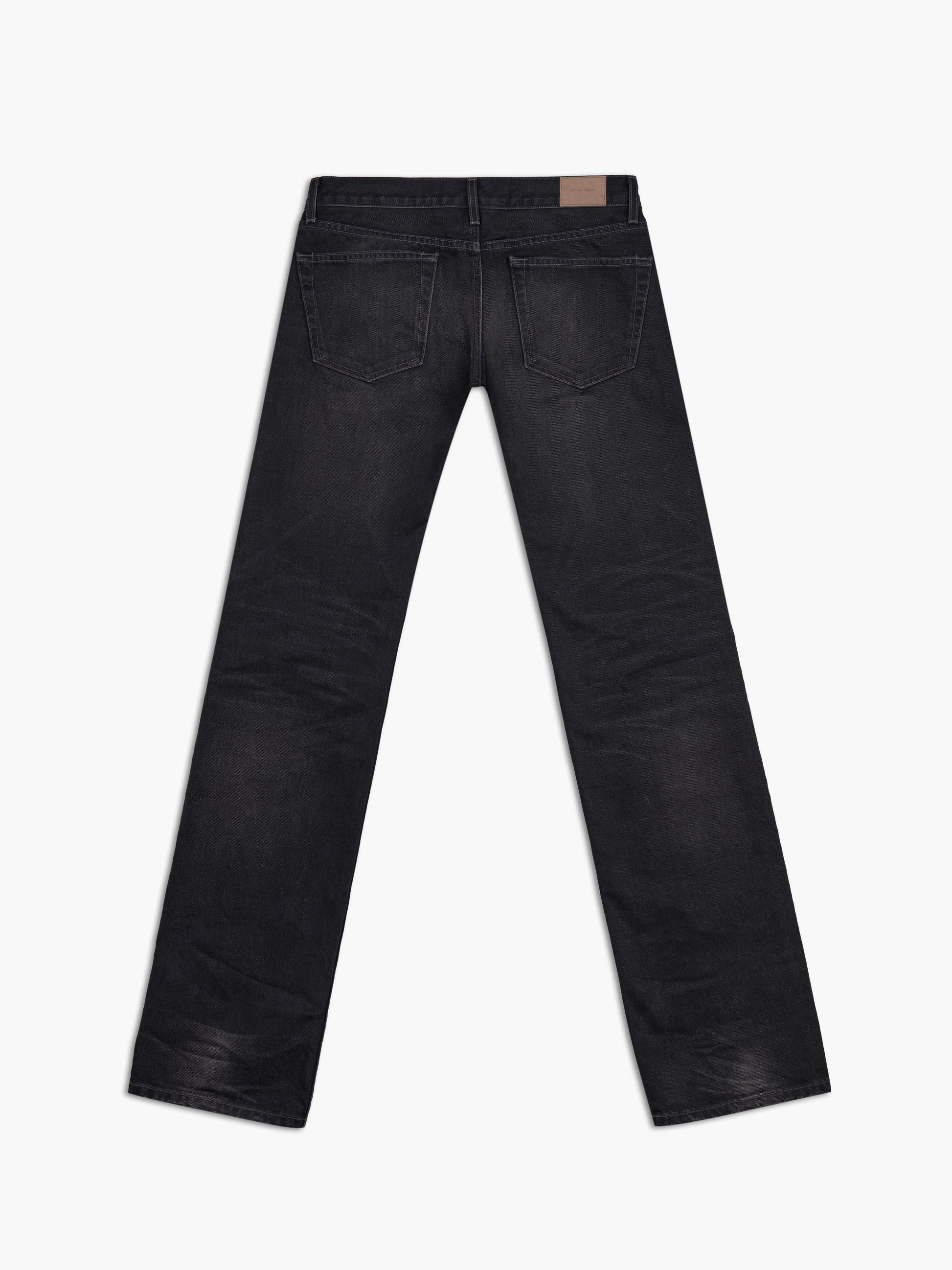 Women's slim straight jean in washed black, back view