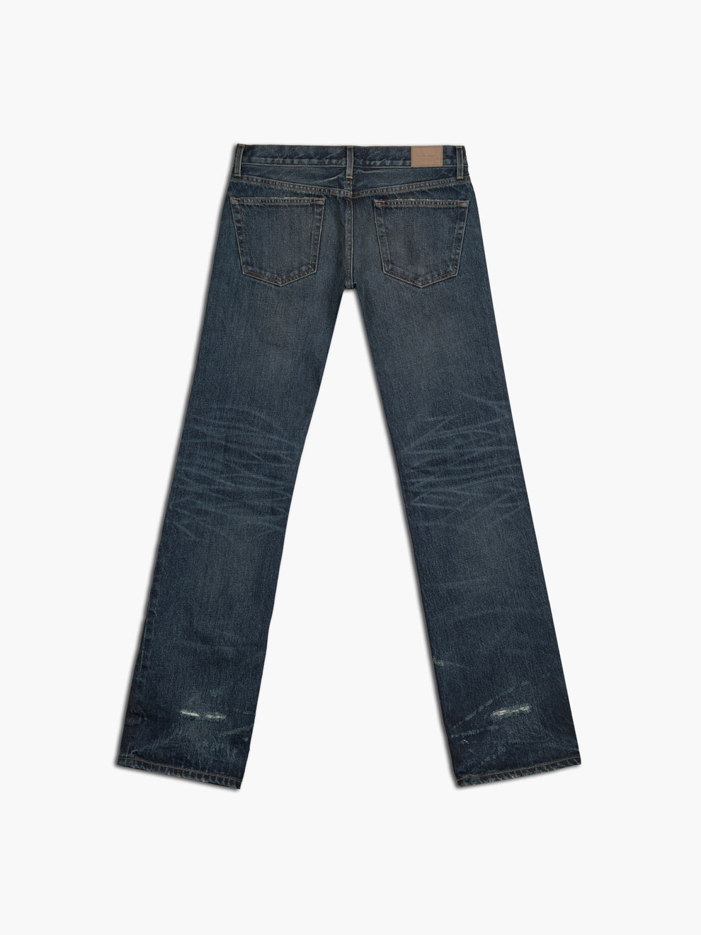 women's slim straight jean in destroyed indigo, back view