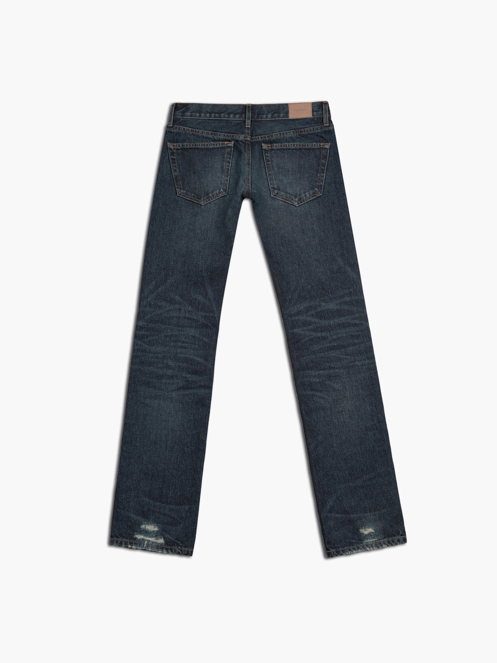 men's slim straight jean in washed indigo, back view