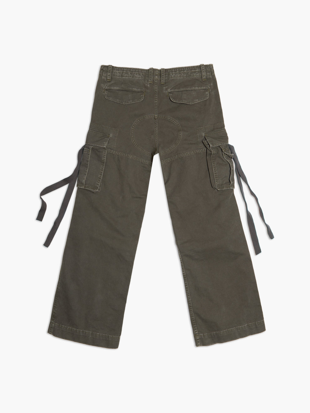 men's double fly cargo pant in olive, back view