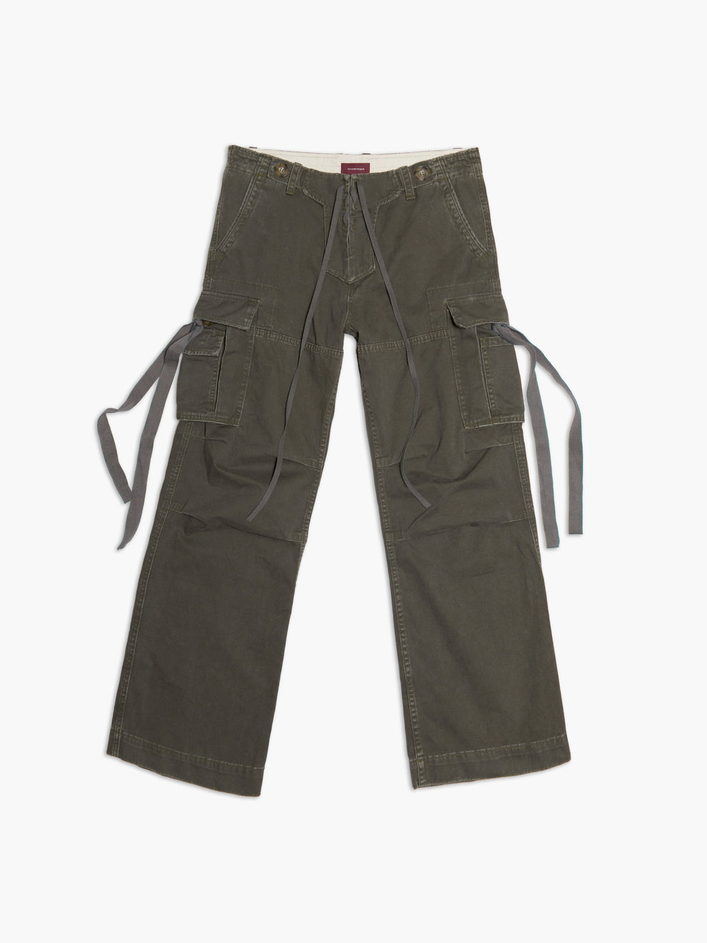 men's double fly cargo pant in olive, front view