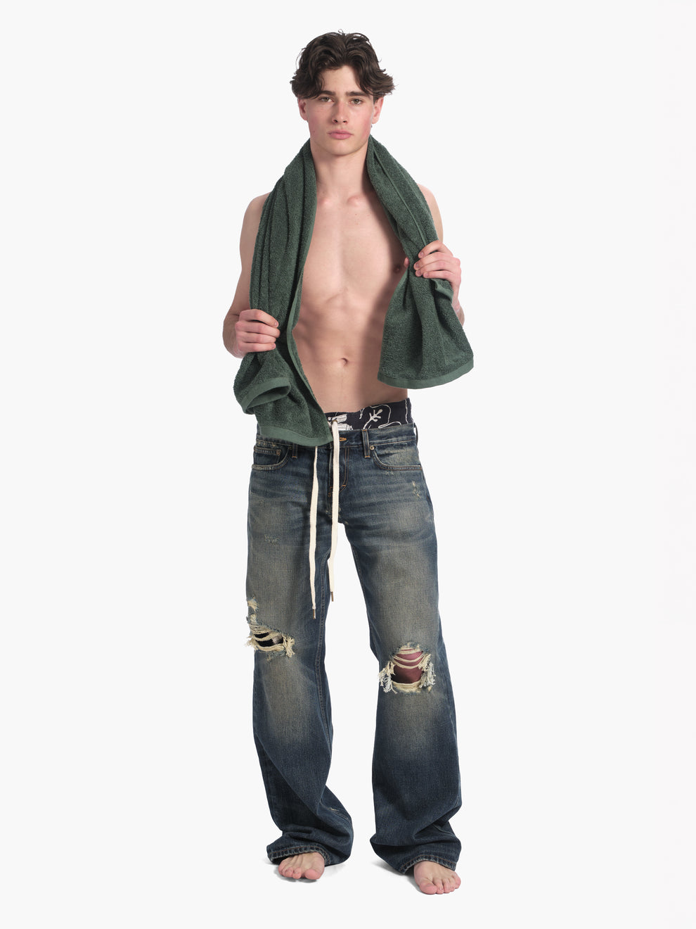 men's bootcut jean in destroyed indigo