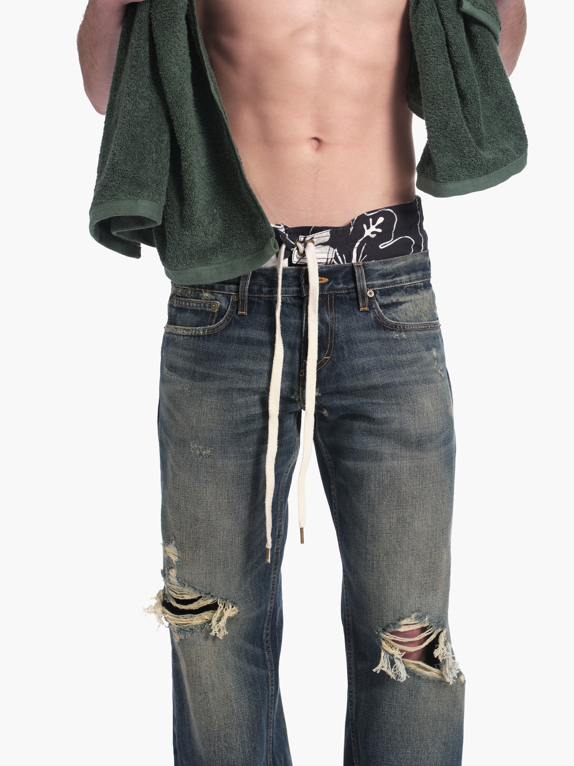 Men's bootcut jean in destroyed indigo