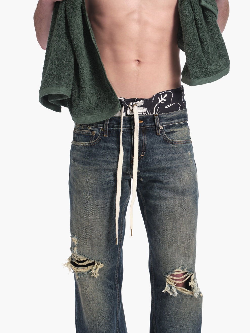 men's bootcut jean in destroyed indigo
