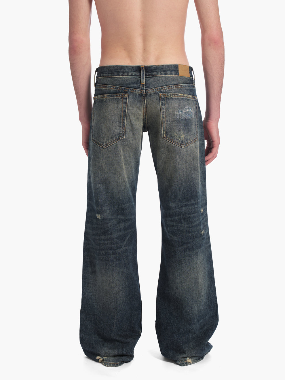 men's bootcut jean in destroyed indigo