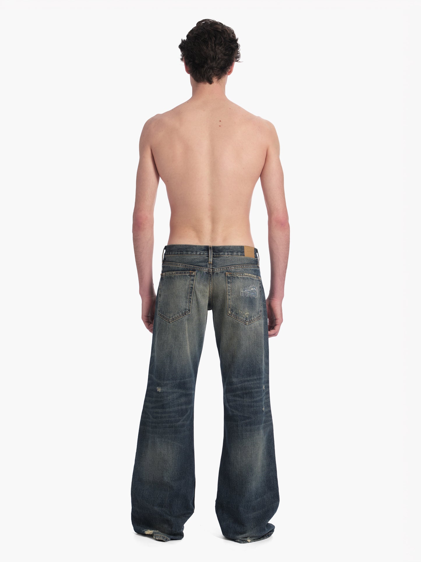 Men's bootcut jean in destroyed indigo