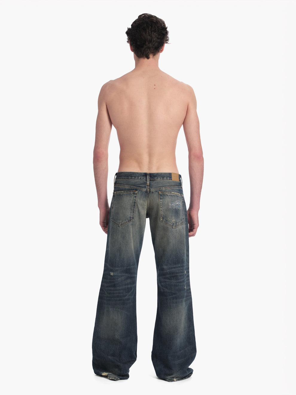 men's bootcut jean in destroyed indigo