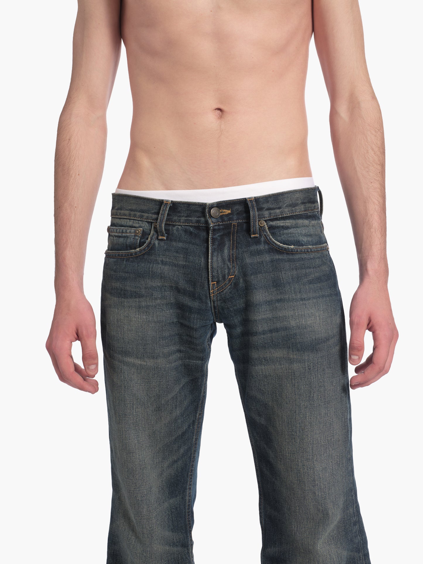 Men's bootcut jean in washed indigo