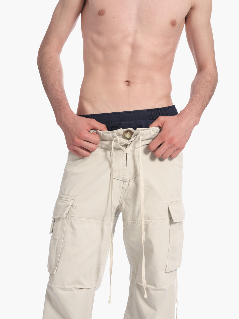 men's double fly cargo pant in light stone