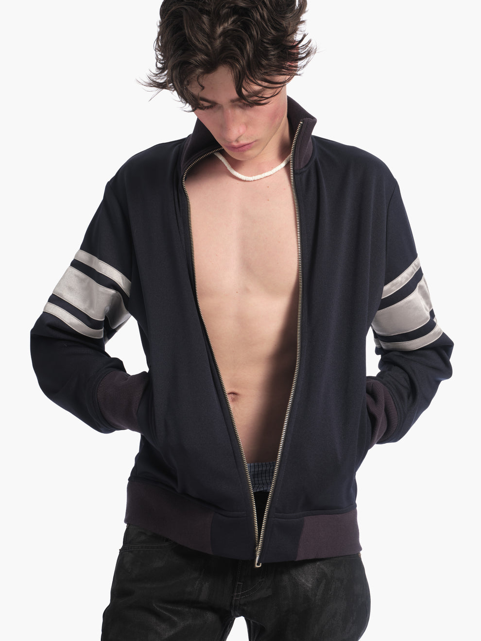 men's track jacket in navy/silver