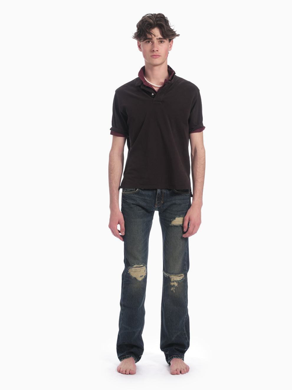 men's slim straight jean in destroyed indigo