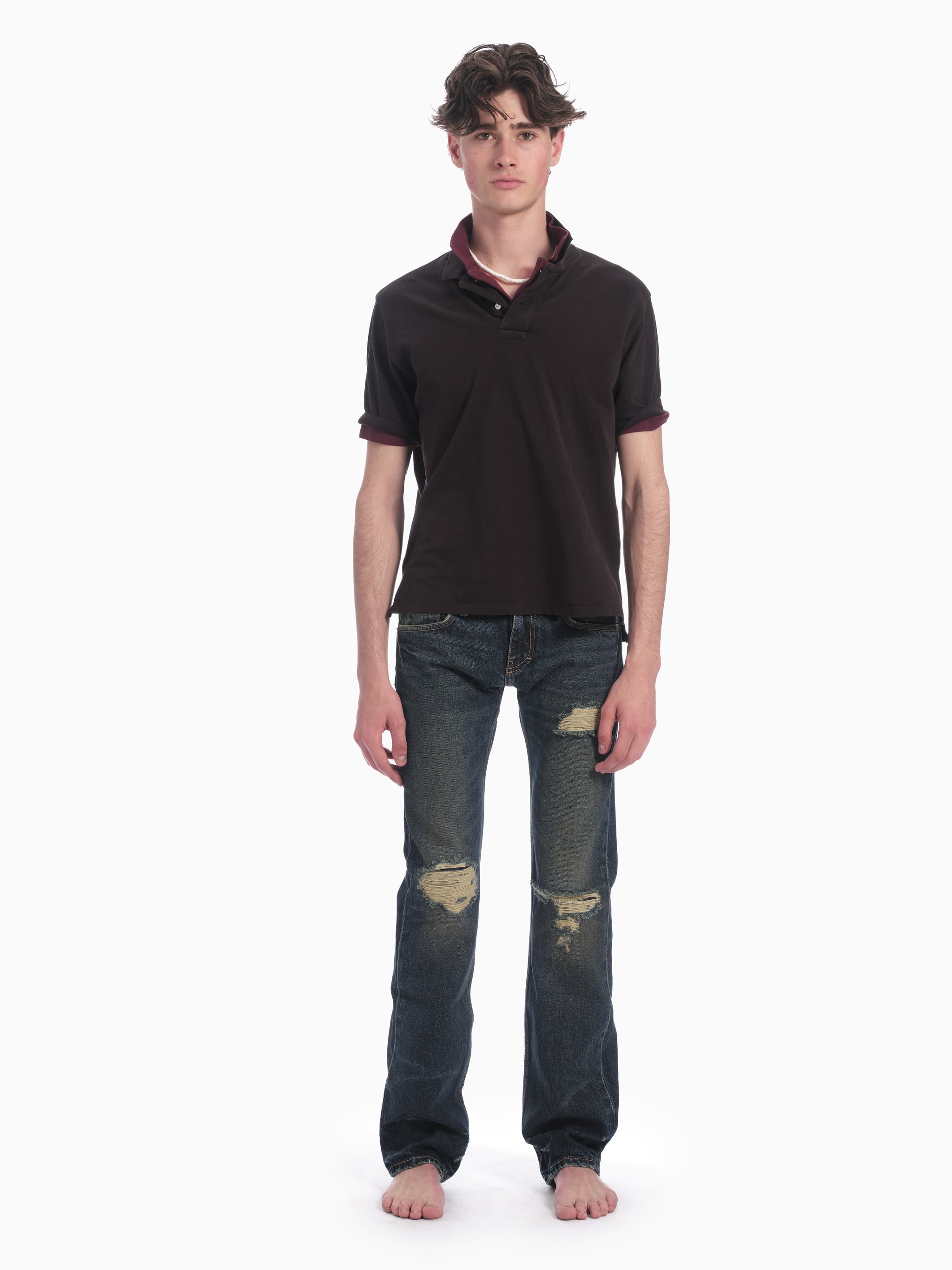Slim Straight Jean in Destroyed Indigo
