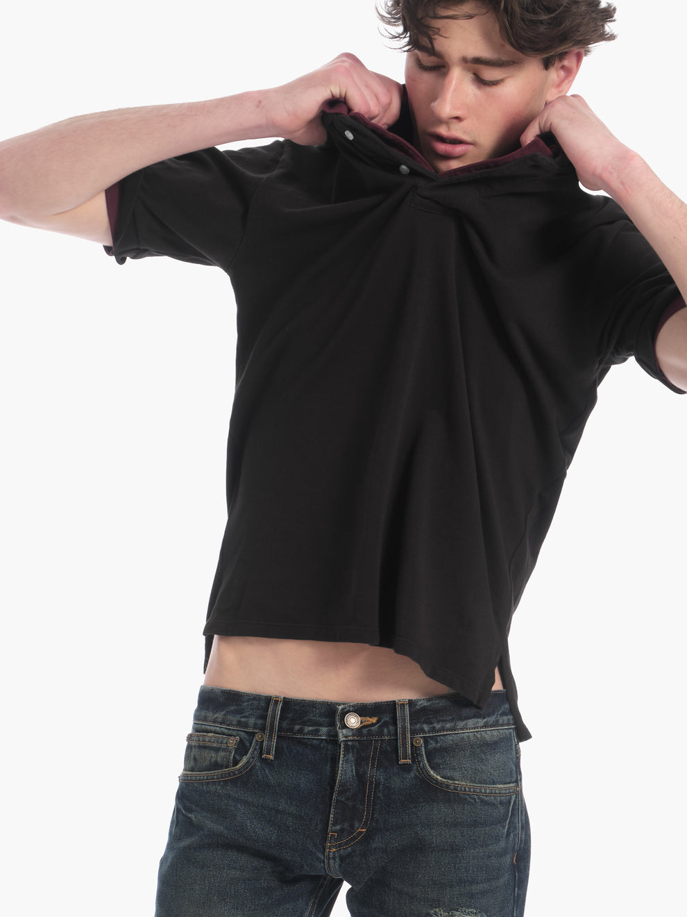 men's layered polo in black/burgundy