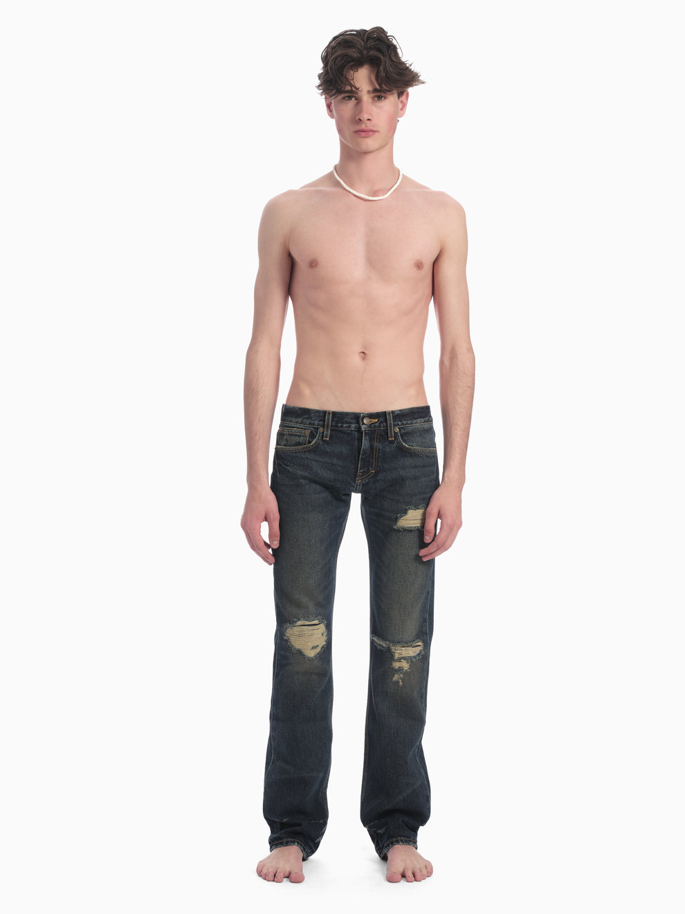 men's slim straight jean in destroyed indigo