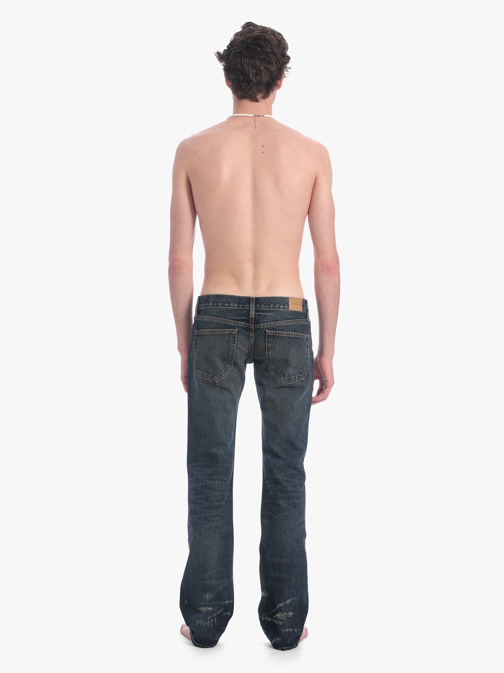 Men's slim straight jean in destroyed indigo