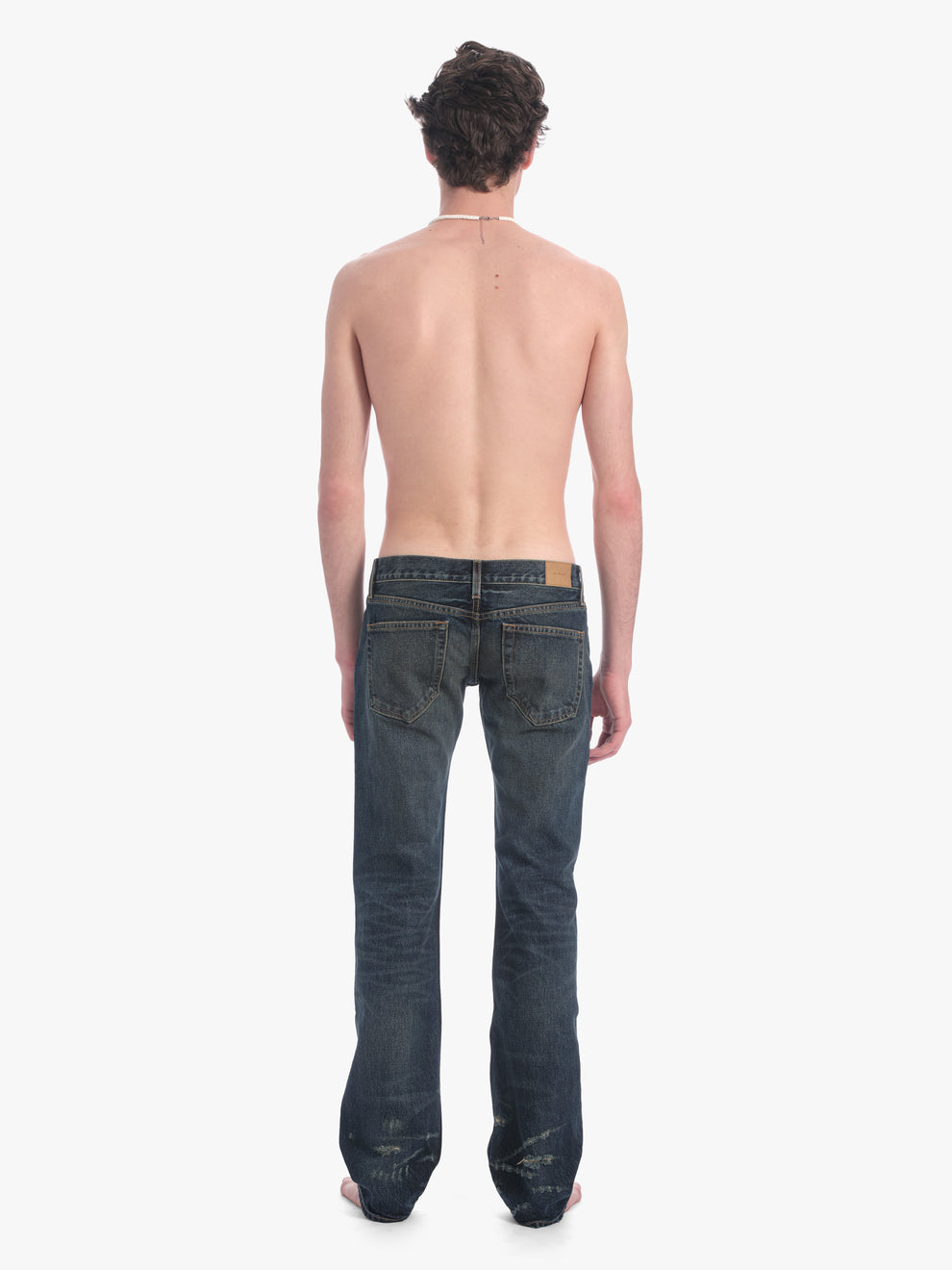 men's slim straight jean in destroyed indigo