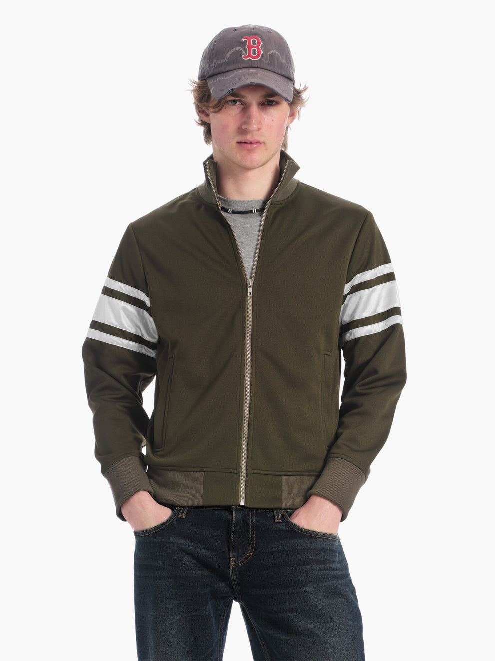 men's track jacket in olive/silver