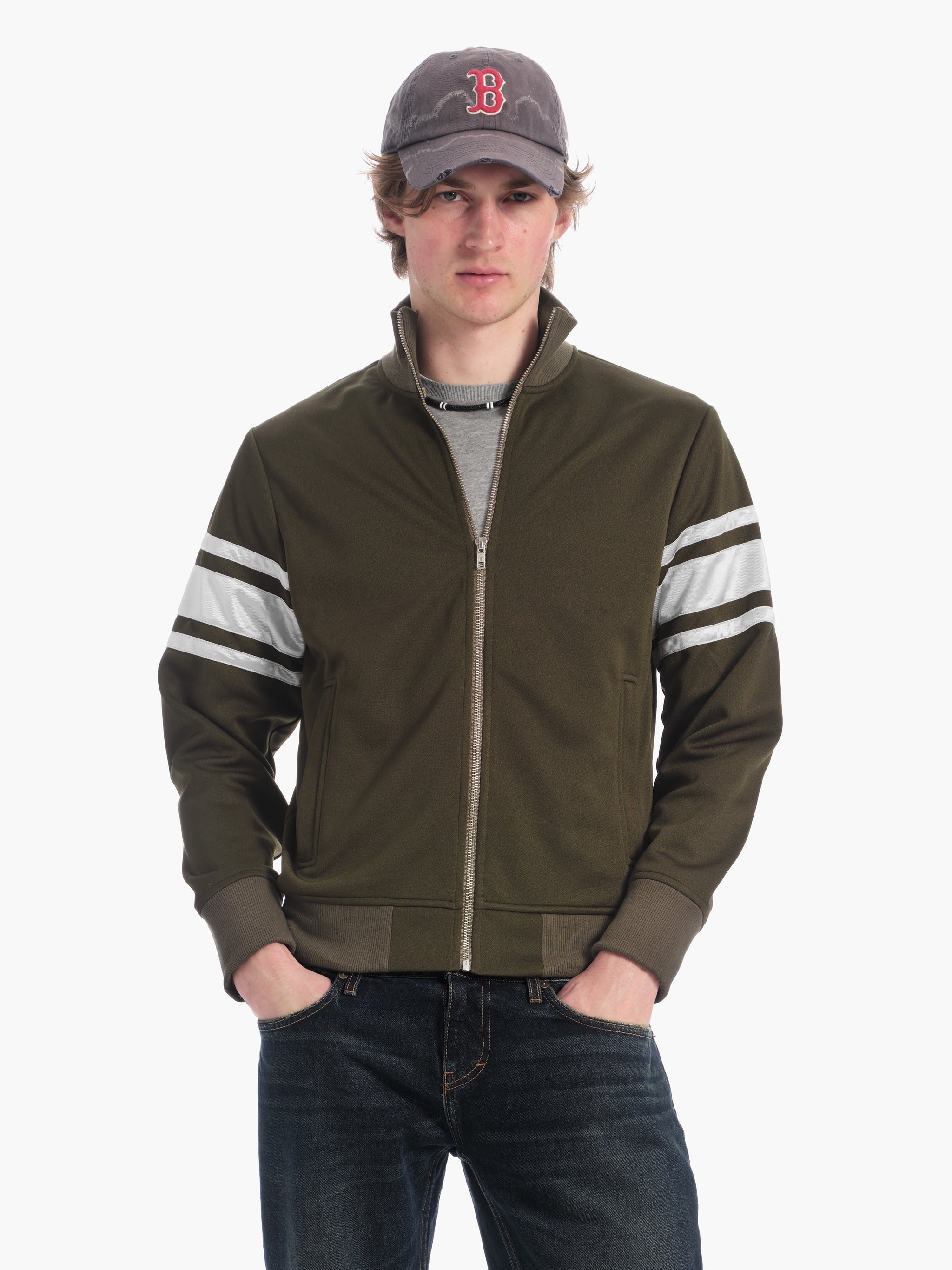 Track Jacket in Olive/Silver