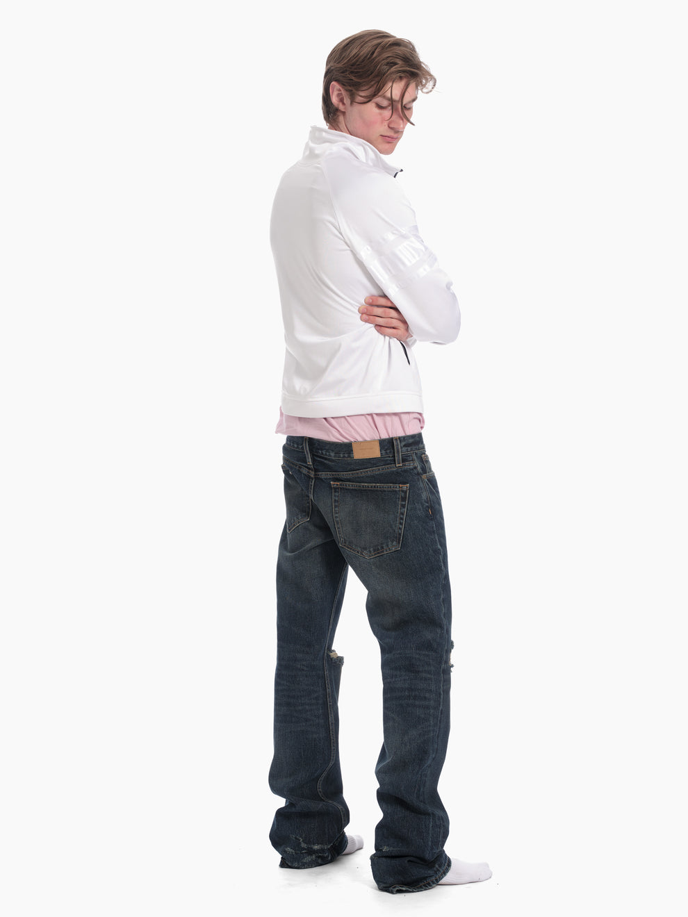men's slim straight jean in destroyed indigo