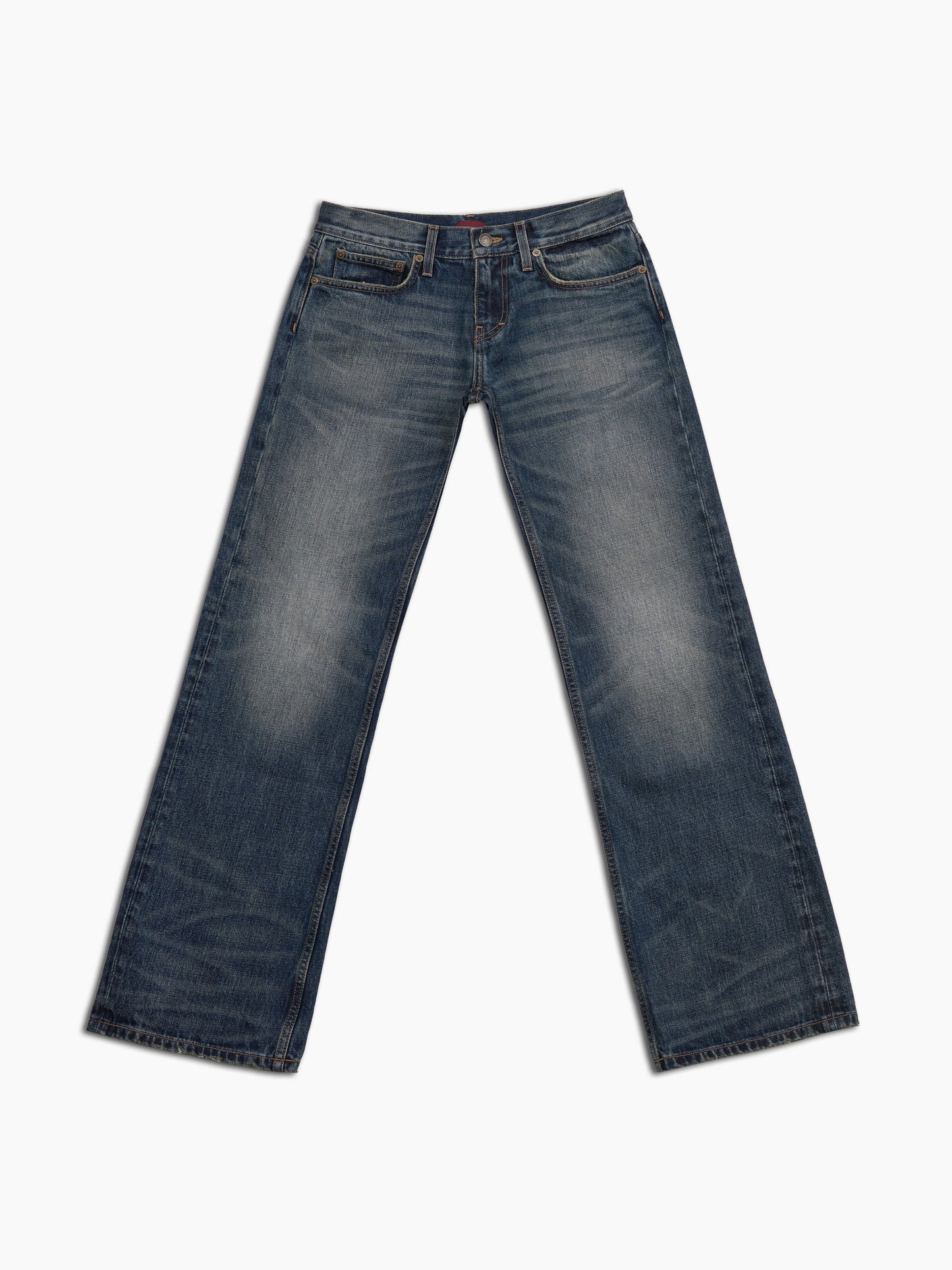 Men's bootcut jean in washed indigo, front view