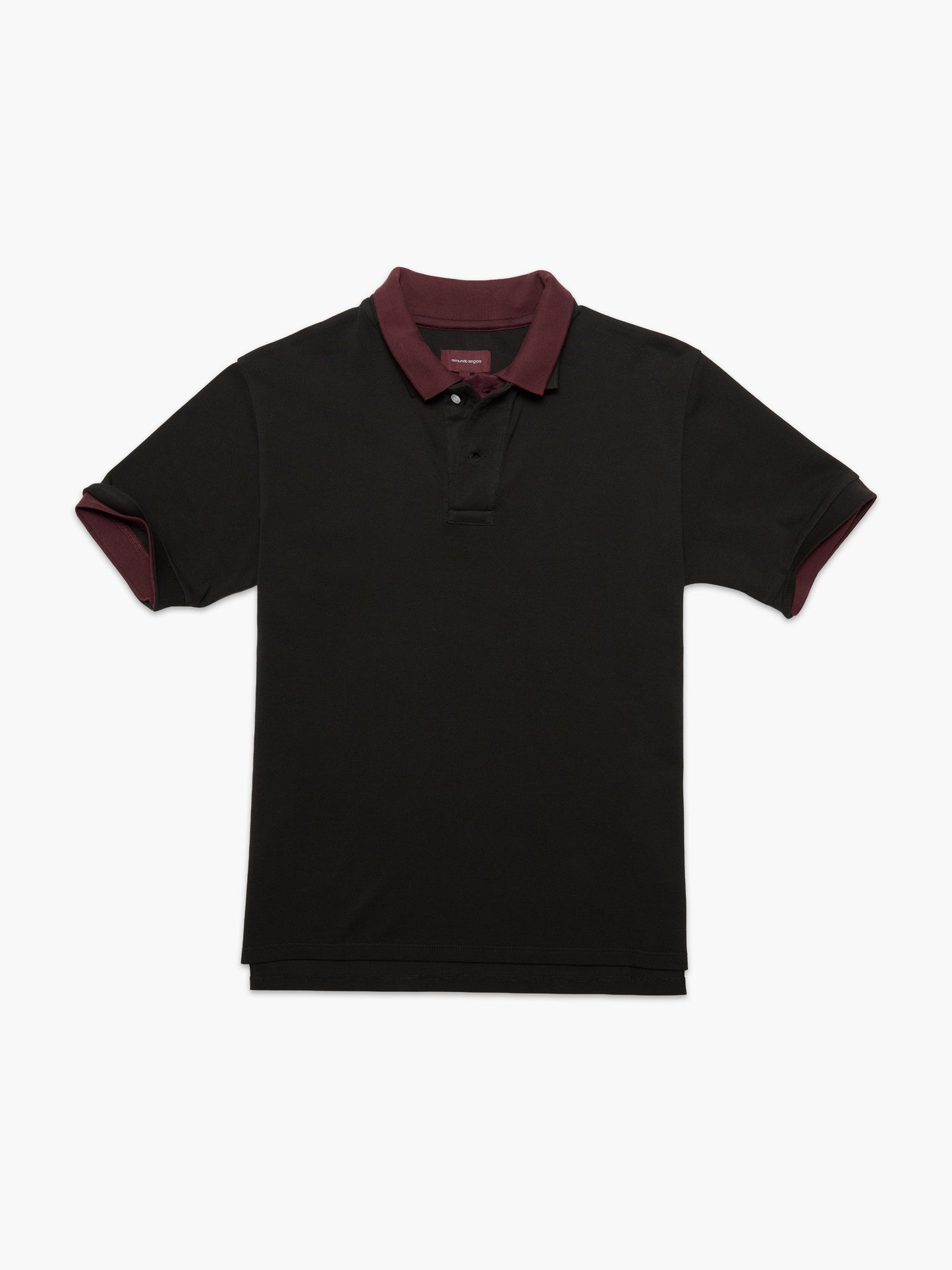 Men's layered polo in black/burgundy, front view