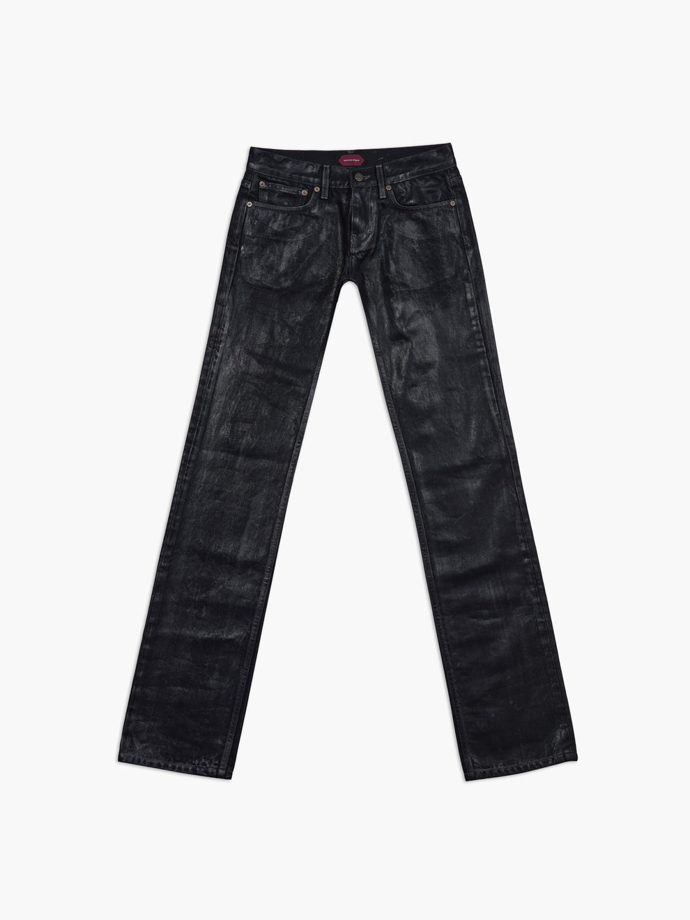 men's slim straight jean in waxed black, front view