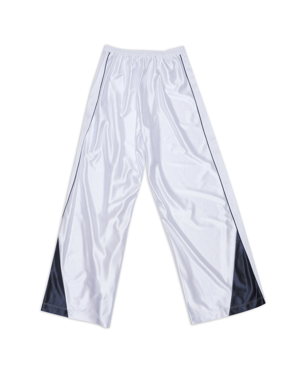 men's track pant in white satin tricot, back view