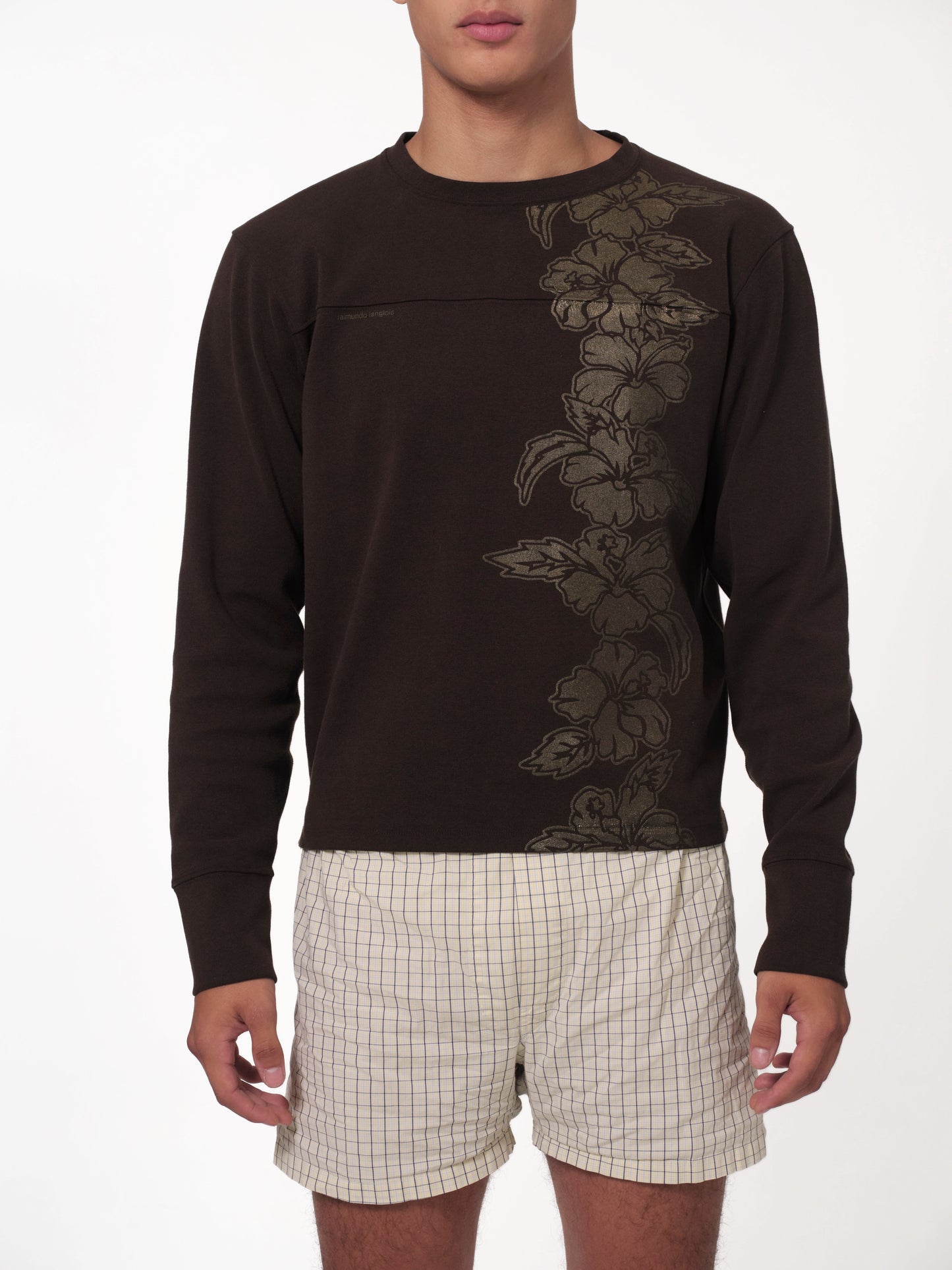 raimundo langlois long sleeve football tee in brown detail view