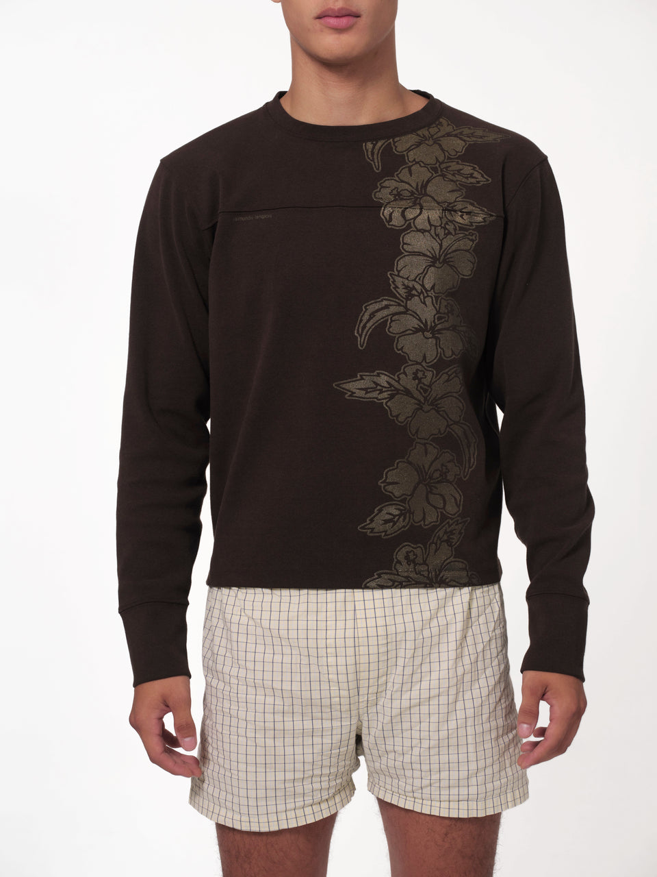 raimundo langlois long sleeve football tee in brown detail view