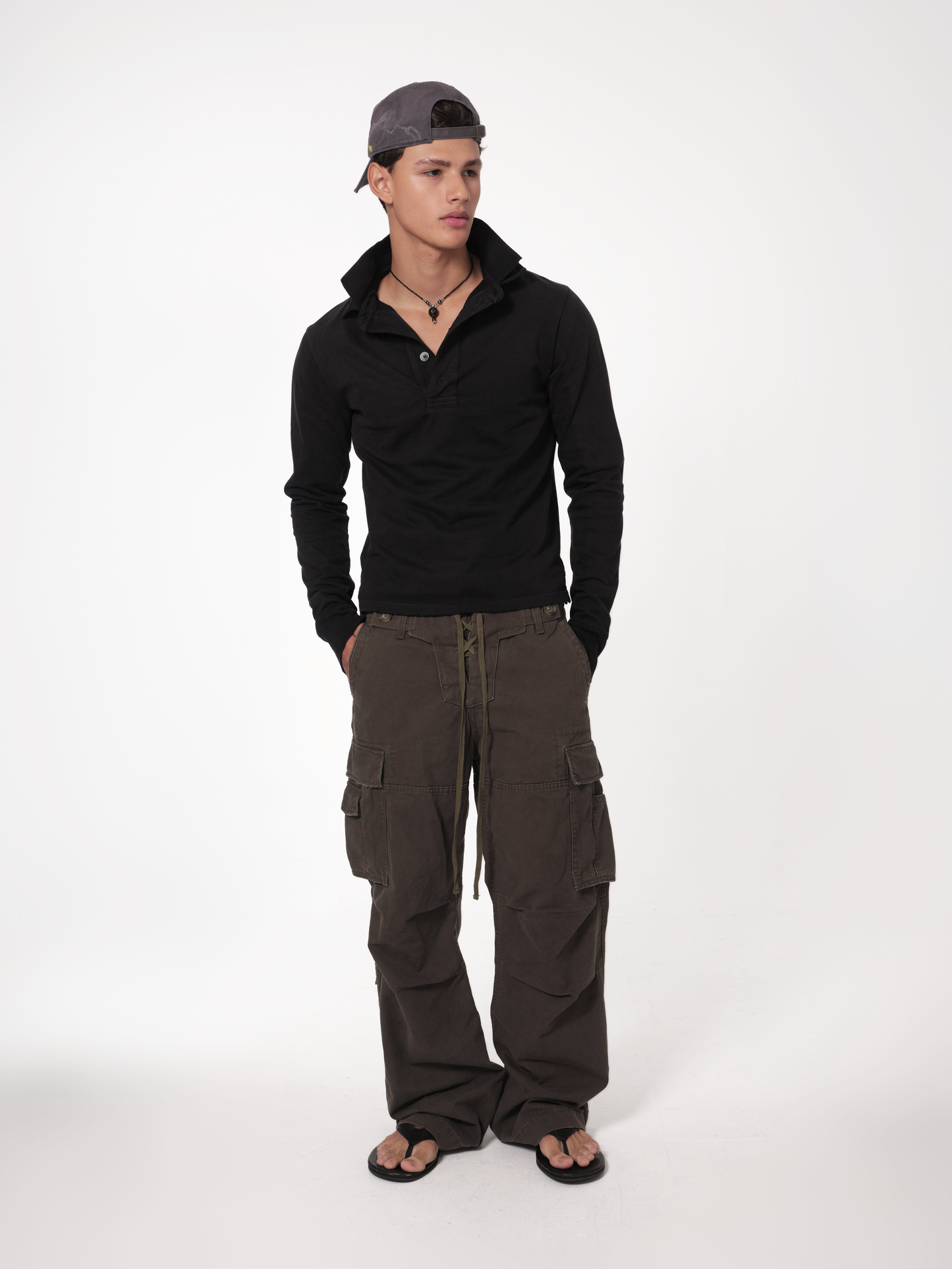 raimundo langlois rugby polo in black, full-body view