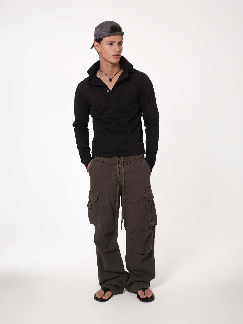 raimundo langlois rugby polo in black, full-body view